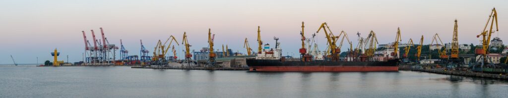 Freight international sea port with cargo ship